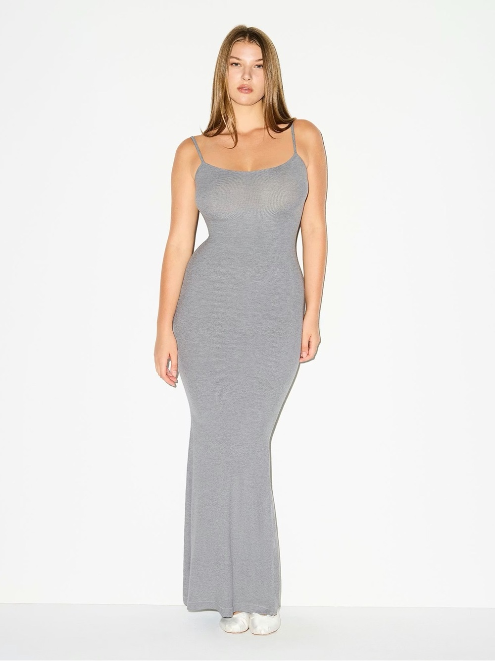 SKIMS Soft Lounge Long Slip Dress in Heather Grey